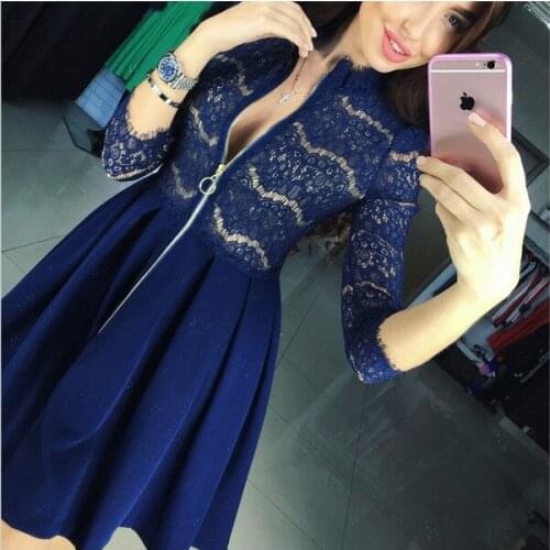BKLD Lace Bodycon Dress 2017 Womens Winter Zipper Front Sexy Slim Deep V Neck Elegant Vintage Ball Gown Dresses