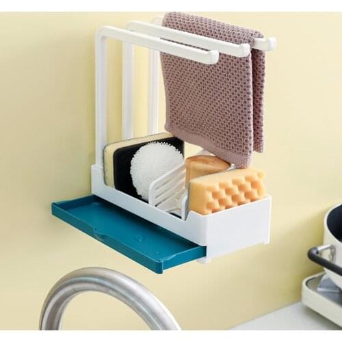 Kitchen Countertop Rag Storage Rack Dishwashing Cloth Drain Rack Foldable Dishcloth Hanger Holder Free Punching Towel HFing