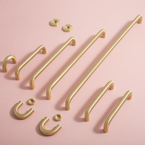 Brass cabinet handle modern simple drawer wardrobe door Nordic Light luxury cabinet pure copper gold retro long handle