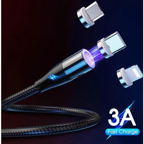 3A Magnetic Charger Type C Cable LED Fast Charging Magnet Data Cord For iPhone Xiaomi Huawei Mobile Phone Charger Micro USB Wire