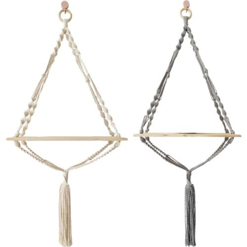 Macrame Wall Hanging Planter Flower Pot Plants Hangers with Wooden Holder Balcony Decoration Indoor Planter Pot Basket Bohemian