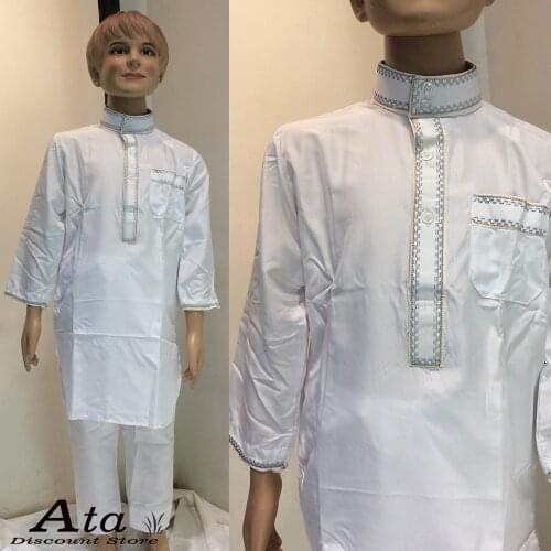 Boys Qatari Robe Muslim White Colour Jubba Thobe For Children Sudi Arabia Two Pcs Set For 3-16 years Old Ramadan Baby Boy Pray