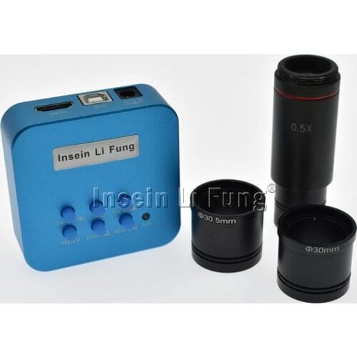 20MP 1080P 60fps Industry HD Microscope HDMI USB Camera TF Card Video Recorder+0.5X C mount Eyepiece Lens +30mm 30.5mm adapter
