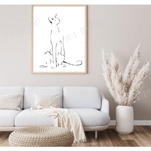 Cat Minimalist art print wall decor, ink line drawing Pet artwork, black and white illustration poster, Subtle Lines cat