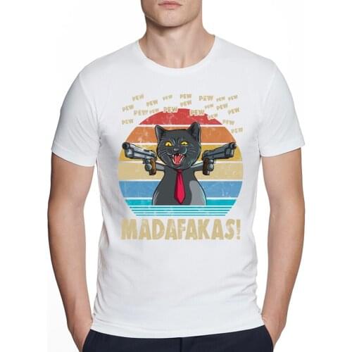 Funny Cat Retro Vintage Pew Madafakas Cat Pew Mens Tshirt Cute Black Cats Print Mens Fashion Brand T-Shirt Casual Hip Hop Tops