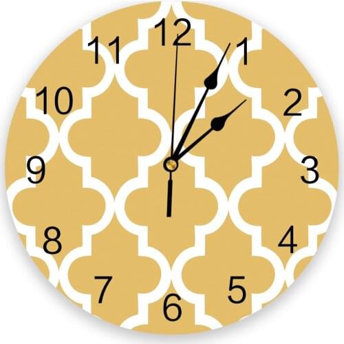Geometric Lattice Moroccan Yellow Print Wall Clock Wall Art Silent Non ticking Round Wall Watch for Home Decortaion Best Gift
