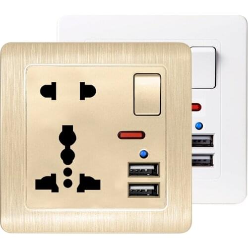 Wall Power Socket Universal 5 or 3 Hole Switched Outlet with 2.1A Dual USB Charger Port 13A LED Indicator Power Socket 86mm*86mm