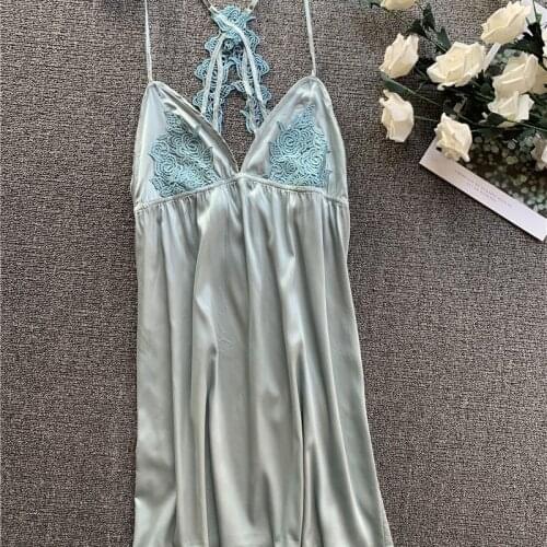 Nightdress female summer sexy strapless backless charming appliqué rayon nightdress seduction new arrival ночная рубашка 2020