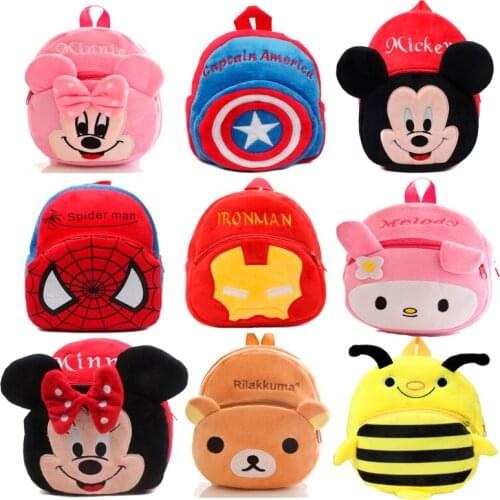 NEW Disney Cute Cartoon Plush Toys Mickey Mouse Minnie Winnie The Pooh The Avengers Figures Backpack Kids School Bag