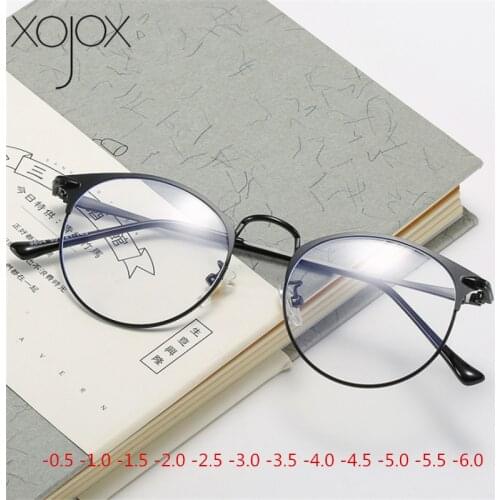 XojoX Vintage Anti-blue light Myopia Glasses Men Women Metal Round Nearsighted Eyeglasses student -1.0 -1.5 -2.0 -2.5 -3.0 to -6
