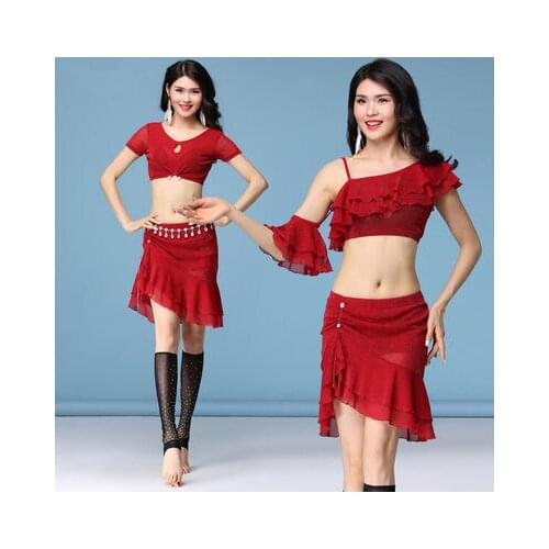 Belly Dance Practice Clothes New Suit Double Wave Skirt Female Beginner Oriental Dance Performance Clothing Outfits Women