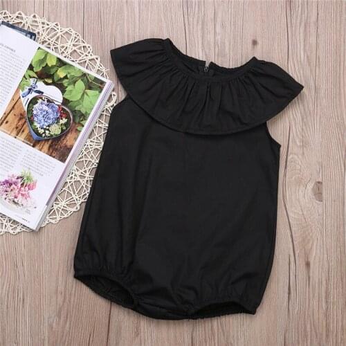 0-5 Years Kids ruffle-neck Zipper Romper Baby Girls black Romper Jumpsuit Playsuit Summer Clothes Outfit