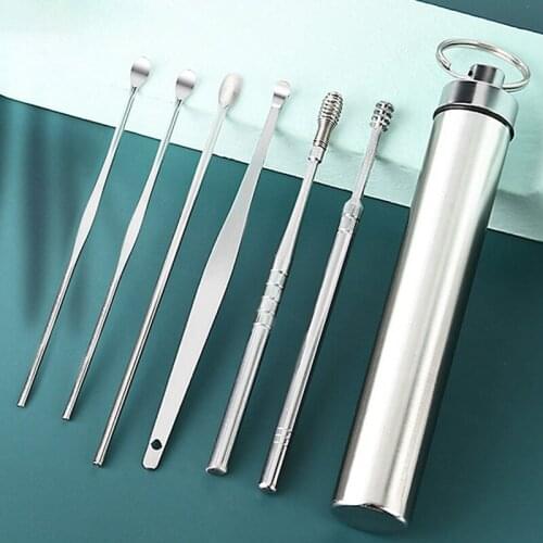 6 8 9 PCS/Set Stainless Steel Spiral Ear Pick Spoon Aluminum Tube Keychain Ear Wax Removal Cleaner Portable Ear Pick Ear Tools