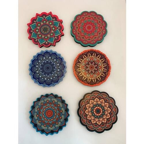 Mandala Pattern Coaster Handmade Natural Wood Decorative
