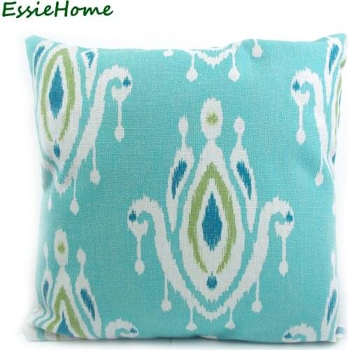 ESSIE HOME High-End Hand Print Fresh Green Ikat Pattern Pillow Cushion Or Sofa Vintage Look Home Decoration Throw
