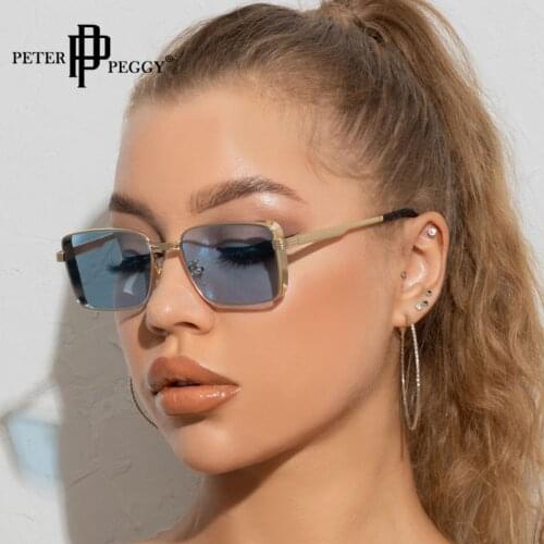 Luxury Rectangle Metal Frame Sunglasses Women Brand Designer Fashion Gradient Sun Glasses Shades UV400 Oculos De Sol Feminino