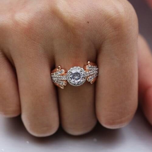 Luxury Female Big Crystal Round Stone Ring AAA Zircon Engagement Ring Vintage Party Wedding Rings For Women