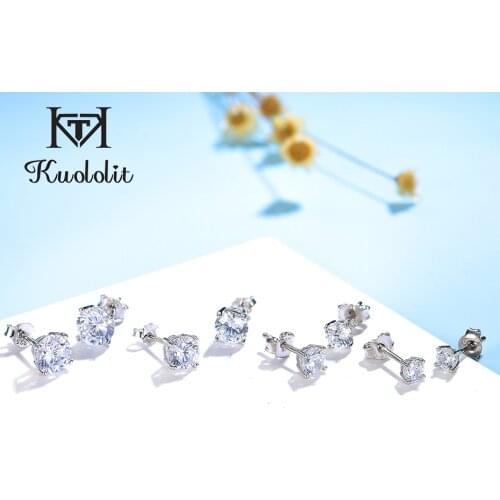Kuololit Round 7MM 6MM 5MM 4MM Stud Earrings for Women Pure 925 Sterling Silver 5A Zircon Earrings for Engagement Wholesales New