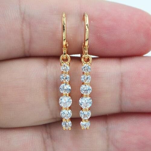 Gold Color Clear Zirconia CZ Fashion Stick Dangle Earrings for Women