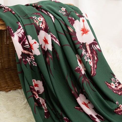 Summer Cheap Jersey Cloth Green Stretch Flowers Sewing Fabric For Diy Fashion Dress Or Hair Band Decoration 45*165cm/Pc TJ0553