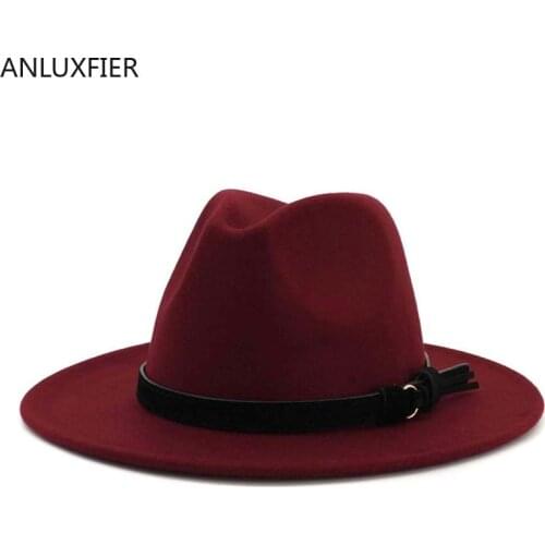 X3013 British Style Woolen Jazz Hat Unisex Big Brim Hat Mens Fashion Cap Adjustable Size Wool Felt Hats Fascinator Hats