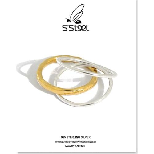 SSTEEL Korean Rings 925 Sterling Silver For Women Minimalist Triple Cross Trendy Gold Ring Bijoux Argent 925 Massif Jewellery