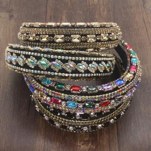Handmade Baroque Tiara Headband Luxury Full Diamante Crystal Padded Hairbands For Women Sparkly Wedding Party Hair Accessories