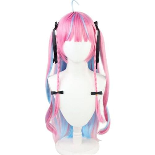 VTuber Hololive Minato Aqua Cosplay Wig Mixed Blue Pink Long Synthetic Hair Wig+ Free Wig Cap