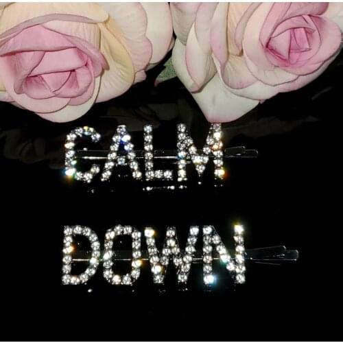 Original Blingbling Saying Words Hair Clips "CALM DOWN“ Hairpins Crystal Bobby Pins 2pcs/Set Hairgrip Accessories WHOLESALE