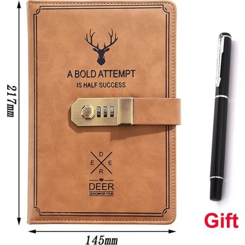 200Pages A5 Password Notebook Paper Lockable Portable PU Leather Diary Lock Traveler Journal Weekly Planner School Stationery