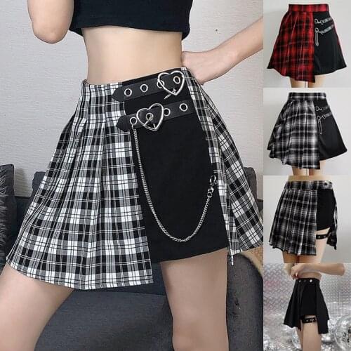 Harajuku Streetwear Buttons Side Open Skirt Women Sexy Short Mini Skirts Skirt Gothic Black and White Plaid Skirt