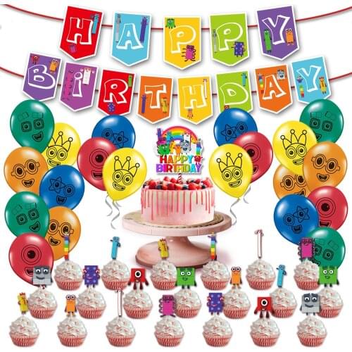1set Numberblocks Latex Balloons Happy Birthday Banner Bunting Number Blocks Cake Toppers Balloon Boy Girl Toys Party Supplies