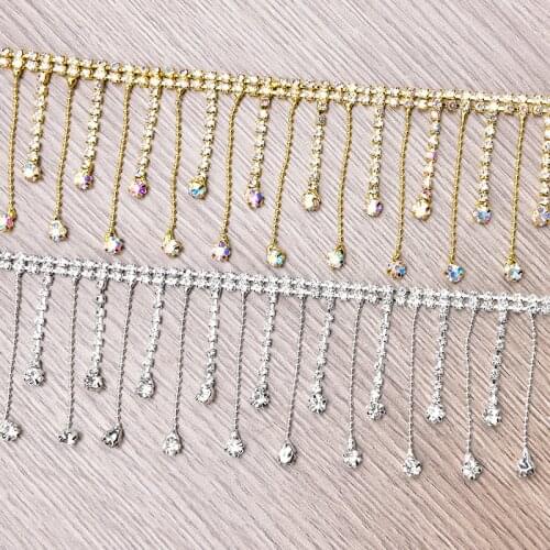 1 Yard/Lot Zircon Rhinestone Claw Tassel Chain Hanging Teardrop Shape Crystal Fringe Trim DIY Wedding Decoration Dance Clothes