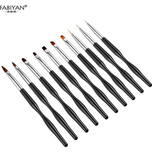 10Pcs/set Nail Art UV Gel Extension Builder Flat Painting Brush Plastic Handle Stripe Line Liner Flower Carving Drawing Pen Tool
