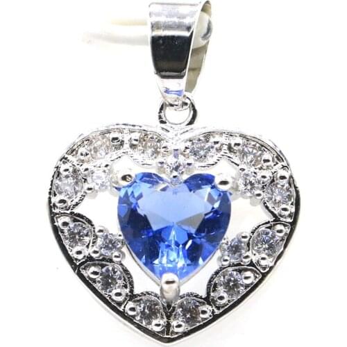 26x17mm SheCrown Heart Shape Silver Pendant for Women Created London Blue Topaz Violet Tanzanite Bridal Jewelry Hot Selling