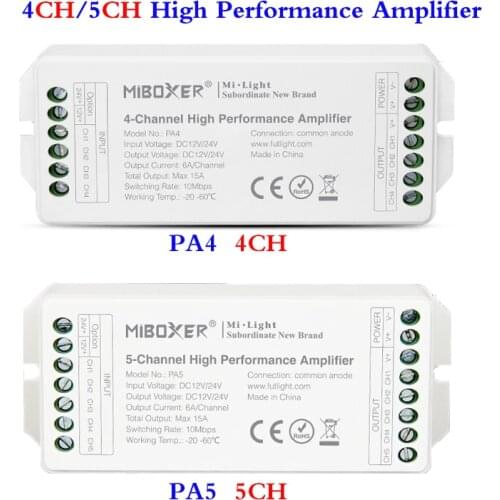 4-Channel/5-Channel Hight Performance signal led Amplifier compatible with PWM 12/24V controller,input/output DC12V/24V,6A/CH