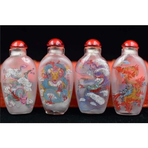 4pc Chinese folk Inside painting World dragon map glass snuff bottle