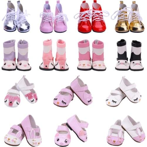 7*4.5Cm Doll Shoes Pink Kitty Sneakers,Lace-Up Leather High Boot For 18 Inch American &43Cm Born Baby Our Generation Girls Toys