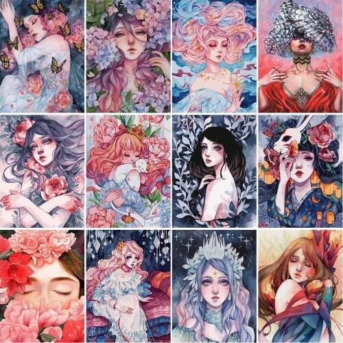 Diy 5d Full Diamond Embroidery Cartoon Square Round Diamond Painting Flower Feast Girl Mosaic Furniture Decoration Hobby Gift