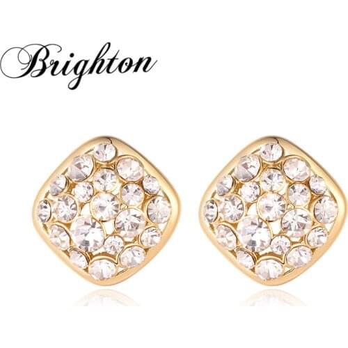 Brighton 2021 New Fashion Square Design Shiny Crystal Stud Earrings For Female Charm Wedding Party Anniversary Trendy Gift