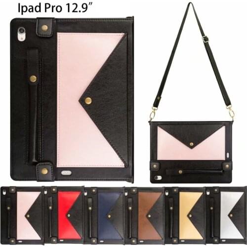 Case For iPad Pro 12.9 2015 2017 2018 case pencil holder Smart Leather shoulder Strap Bag Pouch case For iPad Pro 12.9" Cover