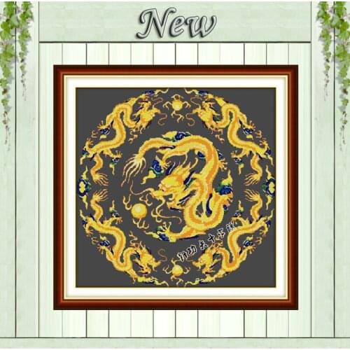 Double Dragon animal black cloth painting counted on canvas DMC 14CT 11CT unprinted Cross Stitch Embroidery kits Needlework Sets
