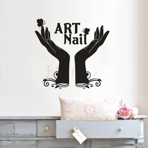 Nail Art Design Wall Vinyl Stickers Manicure Polish Wall Art Decal Beauty Hands With Butterfly Vinyl Wall Poster Murals AZ1041