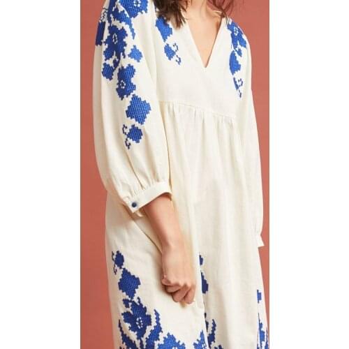 DUISNENA long boho white dress cotton women dresses casual floral Embroidery robe vintage vestidos