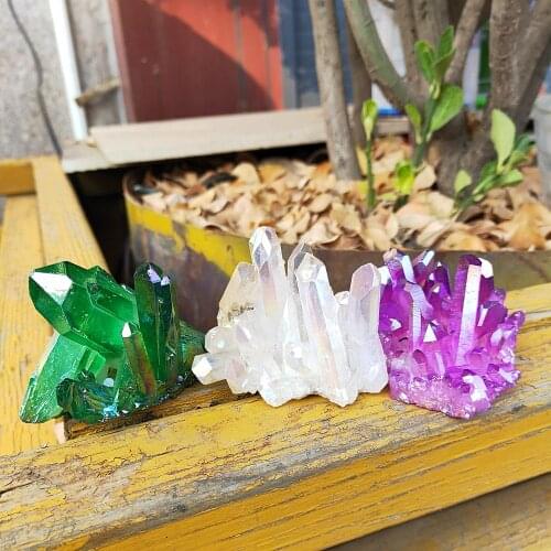 3pcs Aura angel crystal cluster natural gemstone quartz rock flowers Titanium coating quartz cluster Healing home decor
