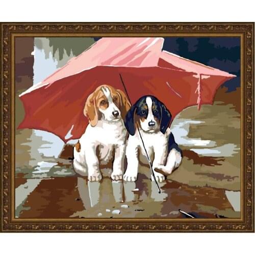 Frameless painting by numbers wall decor diy picture oil painting on canvas for home decor 4050 Dogs in Rain