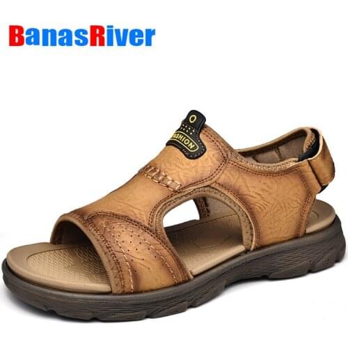 Footwear Split Leather New Summer Fashion Sneakers Mens Shoes Sandals Beach Slippers Wateproof Big Size 38-46 Zapatos Hombre