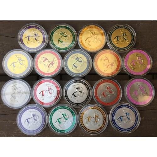 Set of 18pcs Horse Swords in Different Colors Plated Coin Commemorative Coin Badge Medal Collection Best Gift