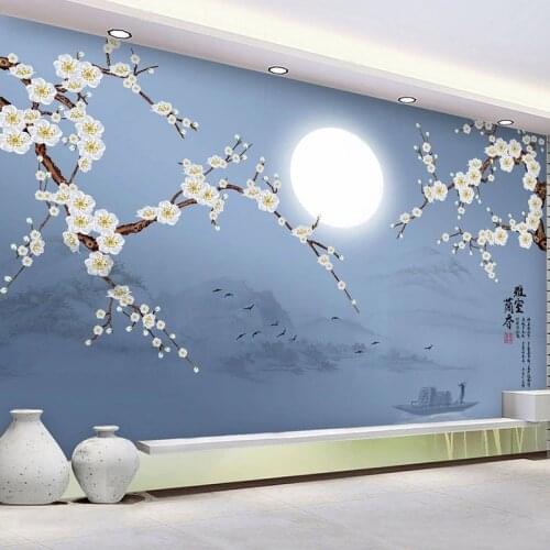 Chinese Style Classical Artistic Decor Wall Murals Floral Tree Moon Pattern Bedroom Wallpaper Designs Custom Papel De Parede 3D