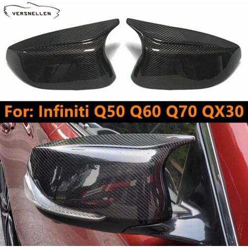 Real Carbon Fiber Mirror Cover for Infiniti Q50 2014-2017 Q60 Q70 QX30 Side Door Mirror Caps Ox Horn Rearview Mirror Housing